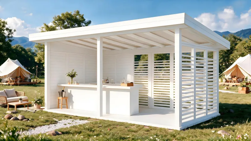 Recepție glamping — căsuță de grădină SKADI